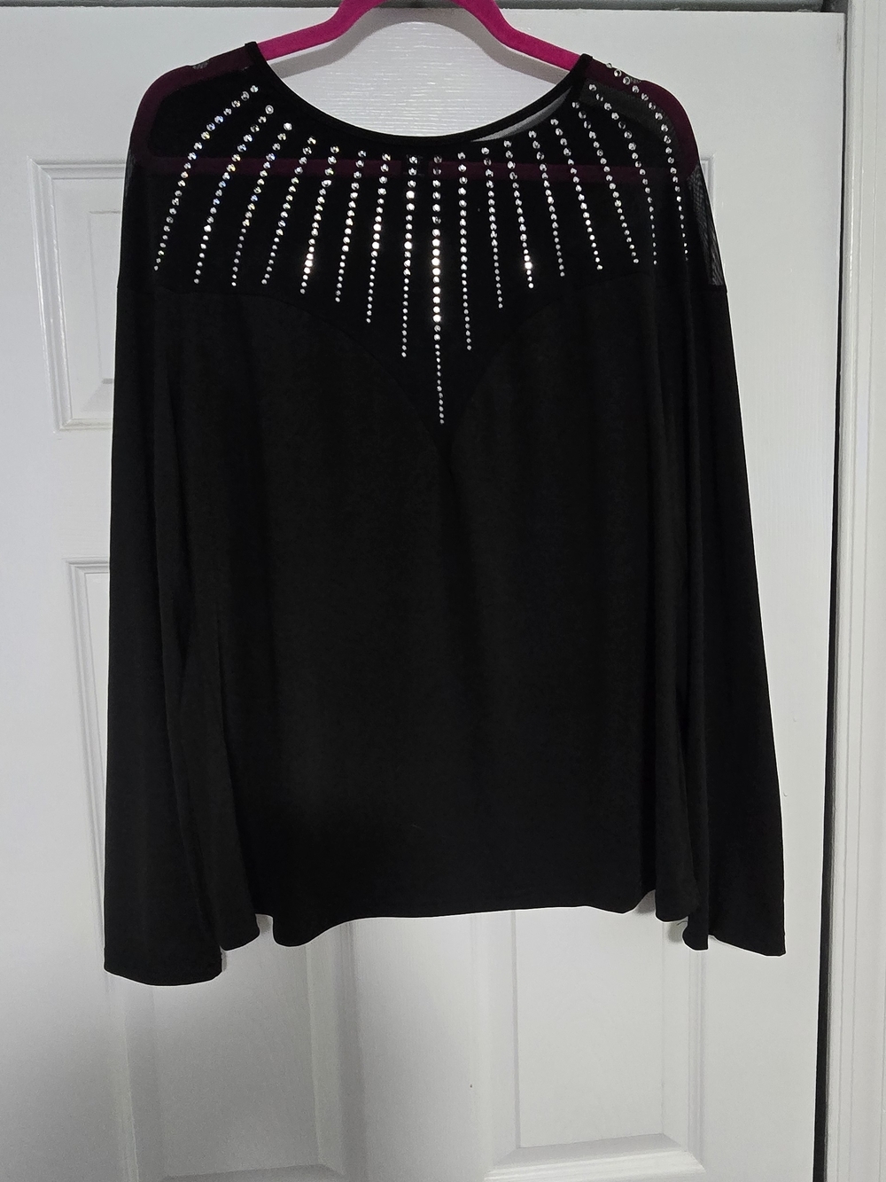 SHEIN Black Long Sleeve Studded Mesh Yoke Top